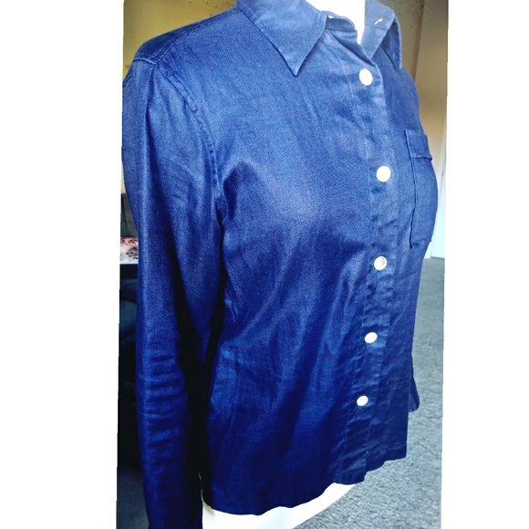 Ralph Lauren 100% Linen Button Down Shirt Navy S/M - Picture 1 of 7